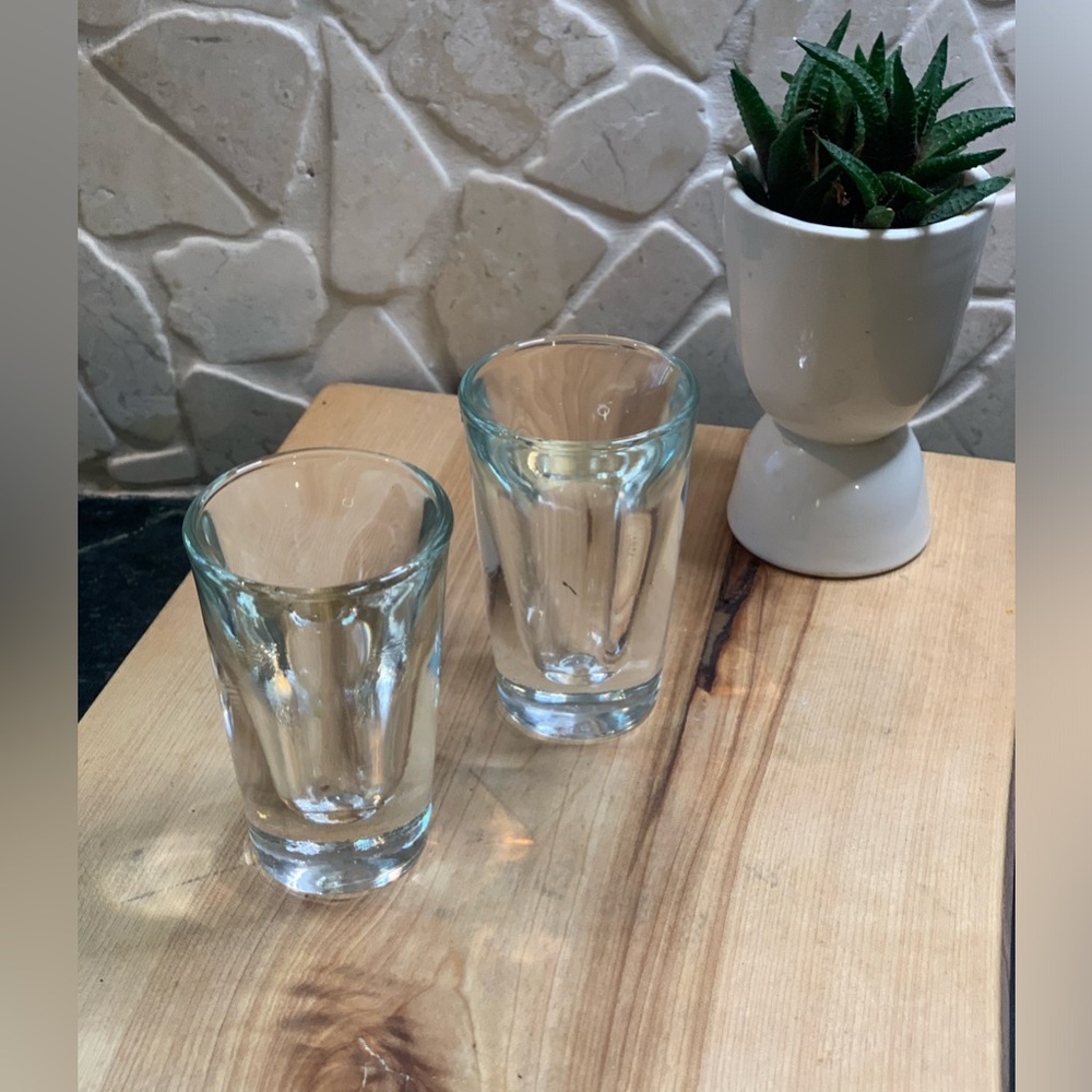 HAZEL ATLAS | Set of 2 | Vintage Heavy Glass Bottom Shot Glasses